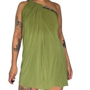 BCBGMaxAzria Green Beaded One Shoulder Sz 4 Dress